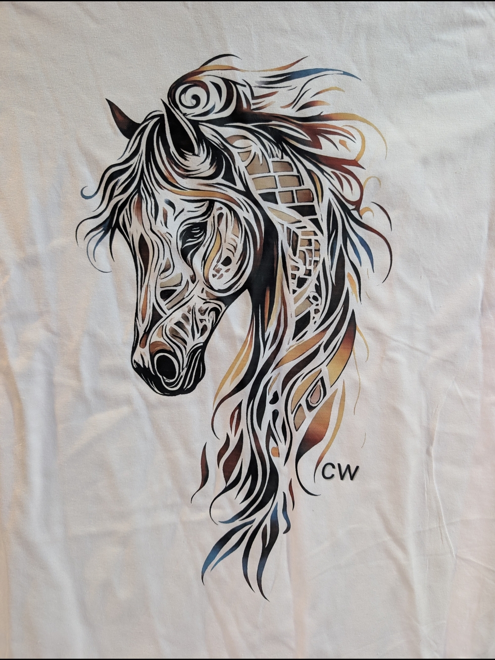 New Custom CW WESTERN Horse Art TShirt Size Large